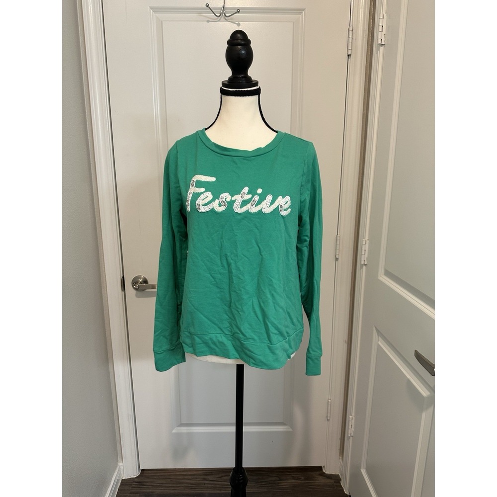 Lilly Pulitzer Green Festive Rami Pullover Jeweled Chenille Sweatshirt Holiday S